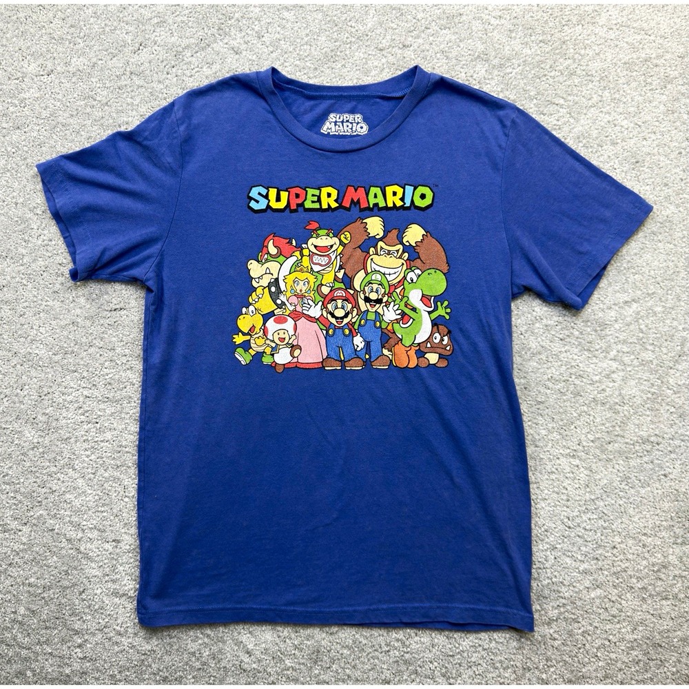 Super Mario Nintendo T Shirt Mens XL Blue Mario Luigi Yoshi Bowser Graphic Tee